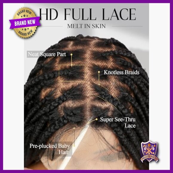 34 Inch Full Lace Braided Wig Knotless Square Part Synthetic Hair main image 5